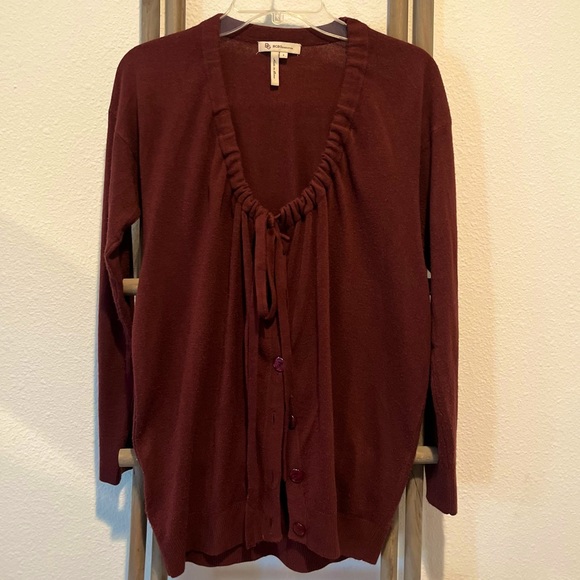 BCBG Maroon Sweater Cardigan with Knit Ties & Button Up - Picture 5 of 5